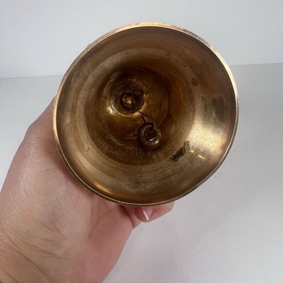 Solid Brass‎ Bell 7” Tall Carved With Flowers - Picture 6 of 9